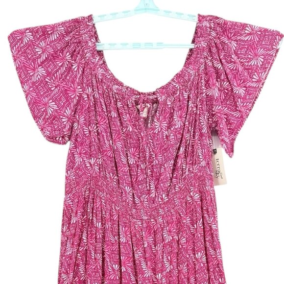 Terra & Sky Women's Off Shoulder Batik Geometric Pink Maxi Dress Size 0X 14W NWT - Picture 4 of 10